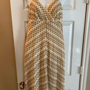 LOFT Chevron Maxi Dress in Cream and Brown
